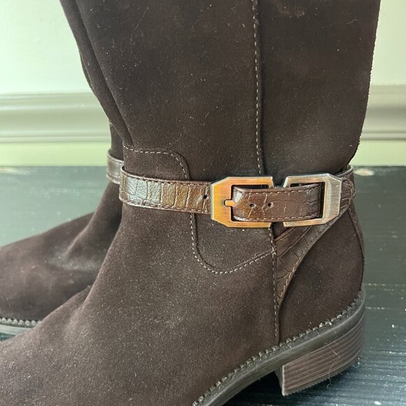 Clarks Women 6.5 M Maye Aster Buckled Riding Boots in Dark Brown Suede Tall - Picture 5 of 8